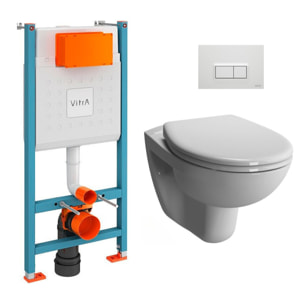 Pack WC Bâti-support V-Fix + WC sans bride Vitra Normus + Abattant SoftClose + Plaque, Blanc Brillant (V-FixNormusRimless-1)