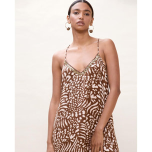 Abito lungo con spalline e stampa a pois