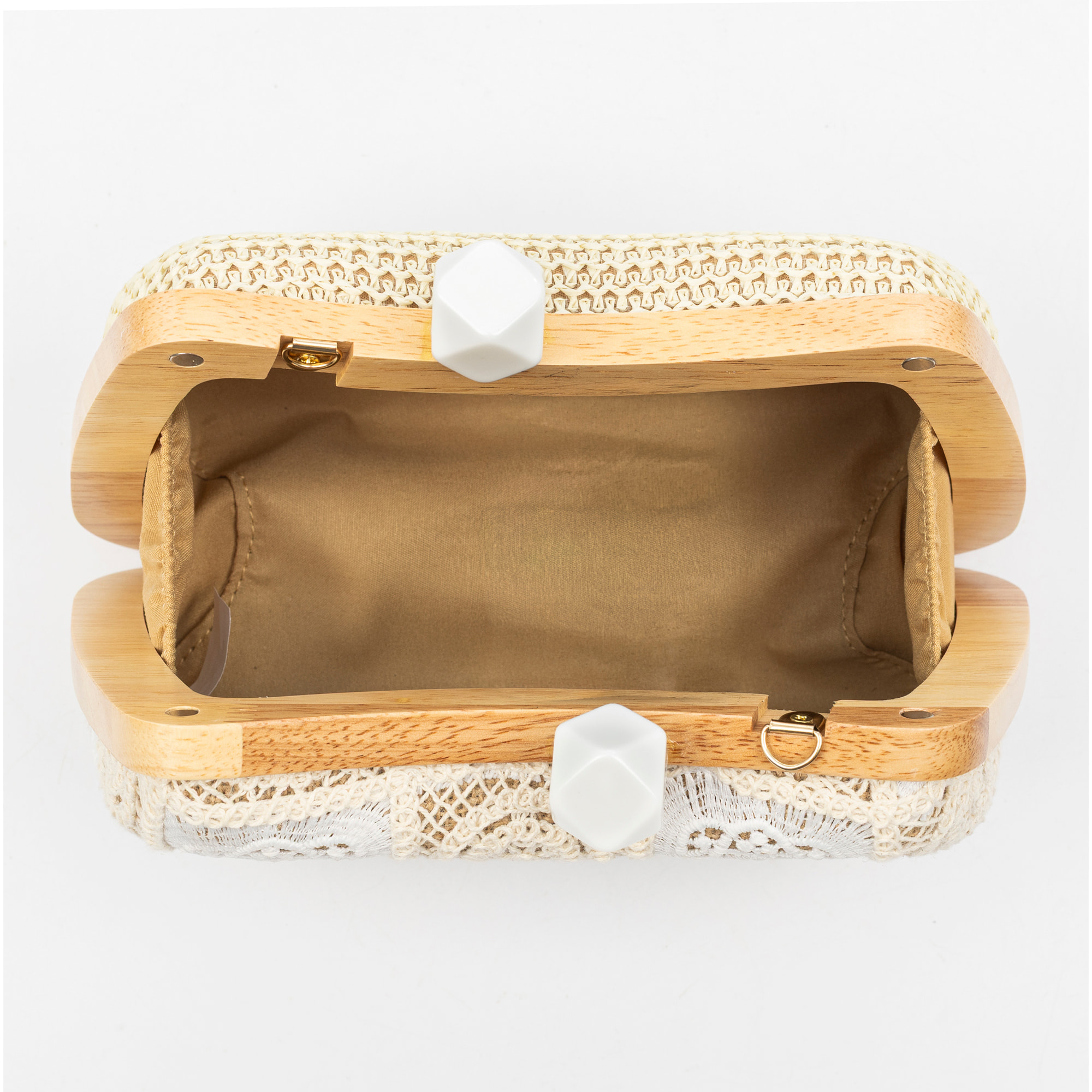 Bonamico Bolso bandolera Mujer. Fabricado en madera natural, algodón y paja trenzada.