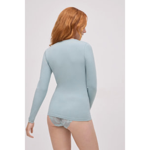 T-shirt in cotone a maniche lunghe con pizzo verde