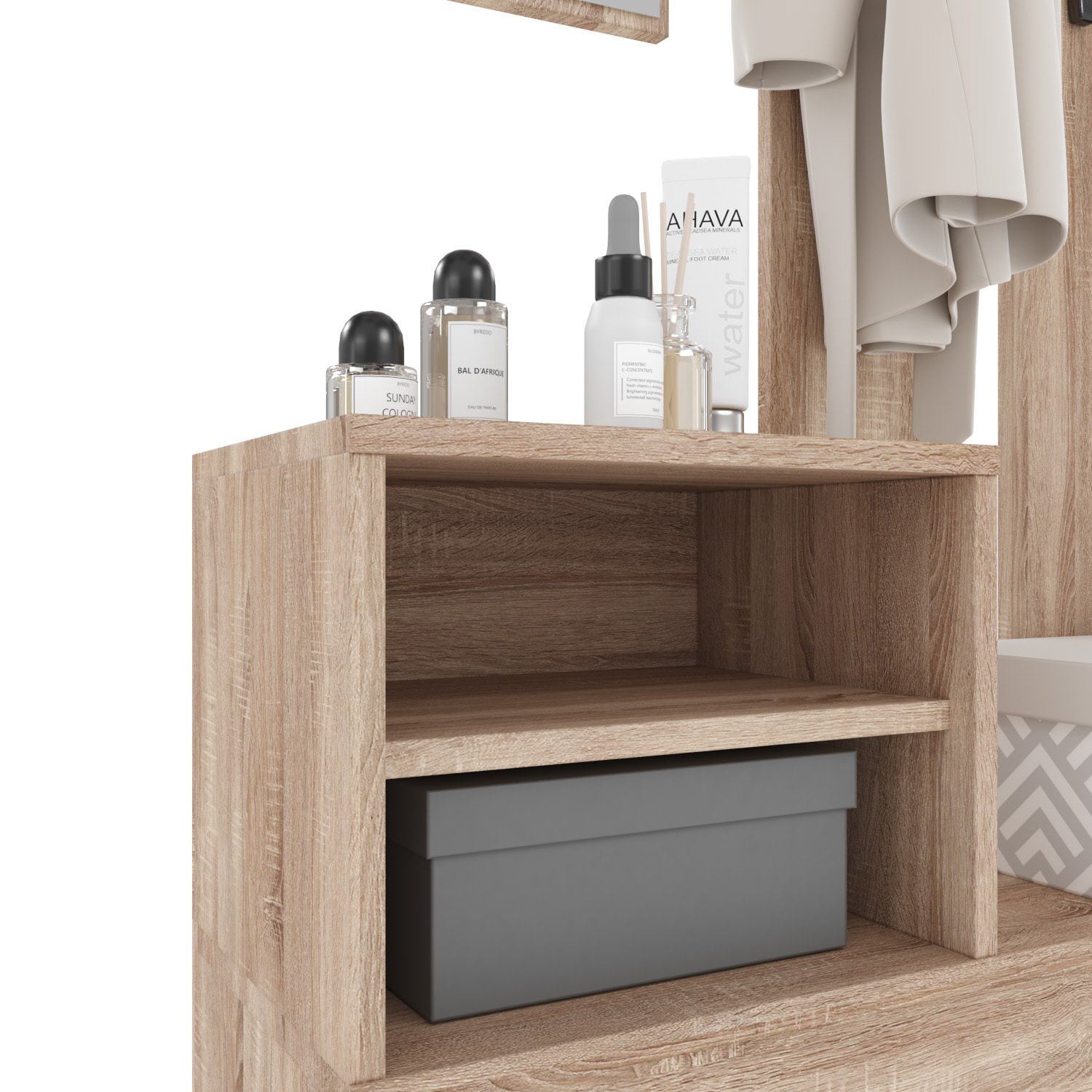 Set Di Mobili Da Ingresso Mobile Corridoio Specchio Scarpiera 6 Ganci Appendiabiti Guardaroba Arredo Arredamento Corridoio 160 x 85 x 24 Cm Rovere