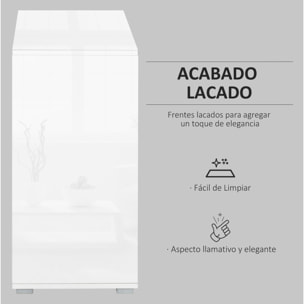 Aparador para Cocina con 2 Puertas 2 Cajones Marco de Blanco Brillante Estante Ajustable Apertura a Presión Armario de Almacenamiento para Dormitorio Salón 79x36x74 cm Blanco