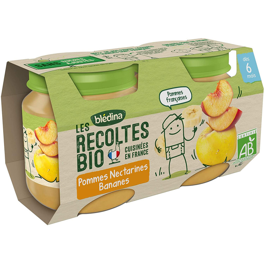 24 Petits Pots Poire, Nectarine, Banane 12x(2x130g) - Les Récoltes Bio Dès 6 Mois