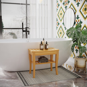 Taburete de Baño de Bambú con Estante de Almacenamiento Banco de Baño Antideslizante Impermeable y Robusta Taburete de Ducha para Hogar Salón Dormitorio SPA 47,5x26x44,5 cm Natural