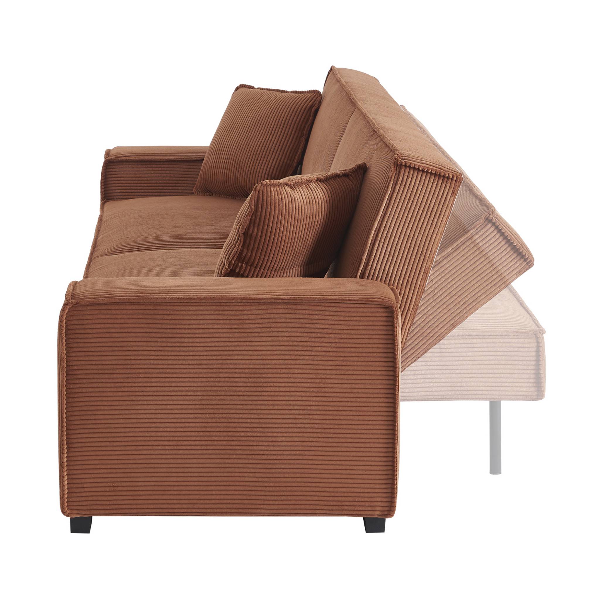 Canapé convertible 3 places camel velours côtelé L 231 x P 96.5 x H 80cm
