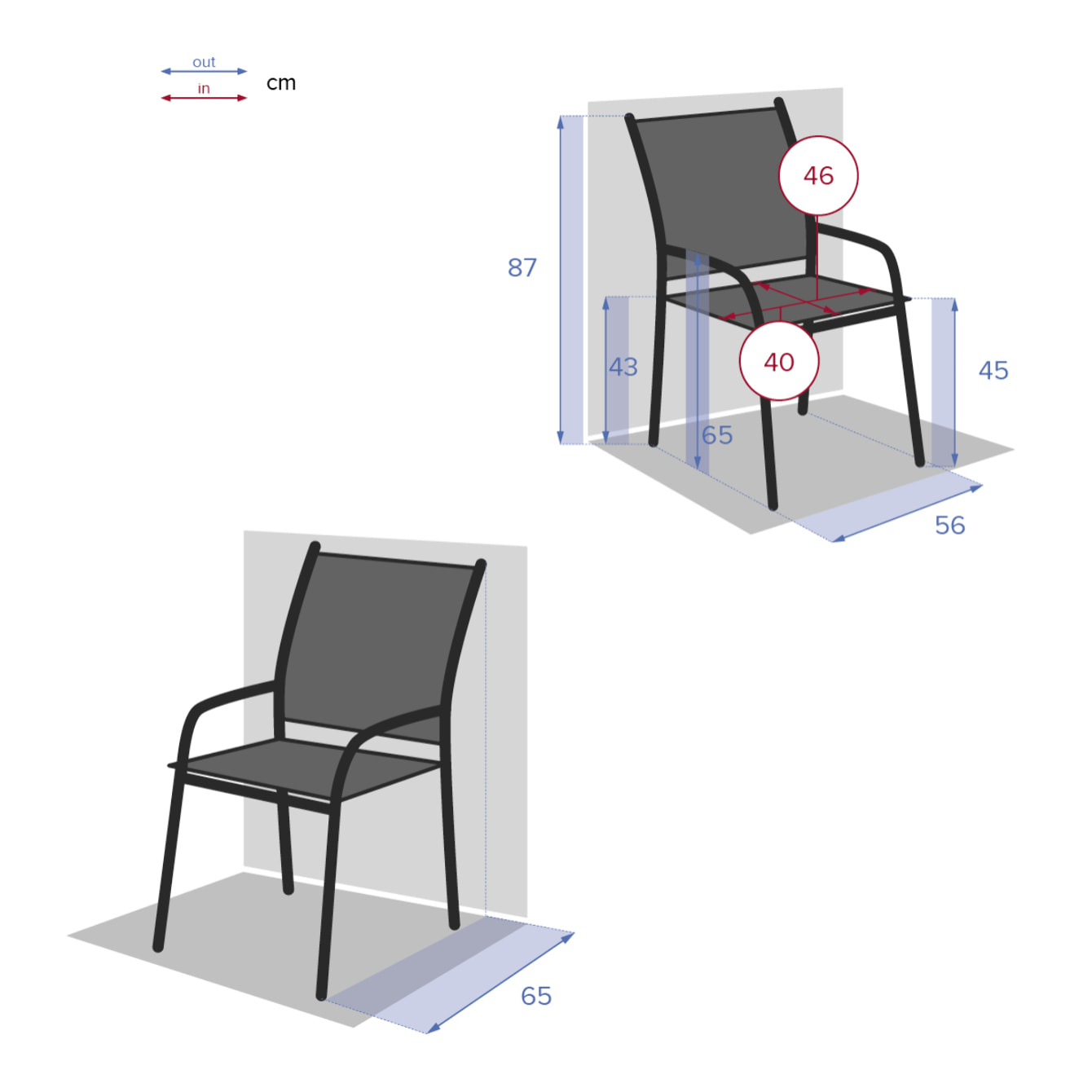 Fauteuil de jardin empilable "Piazza" ambre & graphite en aluminium traité en epoxy