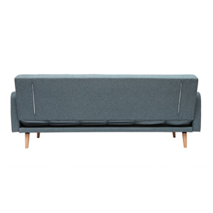 Canapé convertible scandinave 3 places en tissu vert de gris et bois clair ULLA