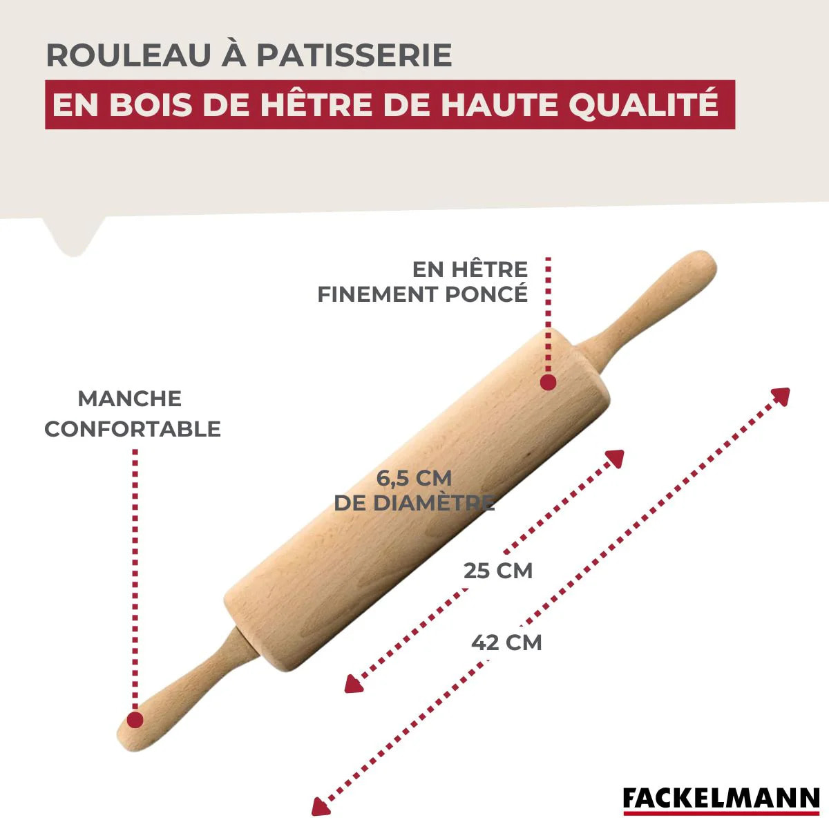 Rouleau à pâtisserie en bois 25 cm Fackelmann Wood Edition