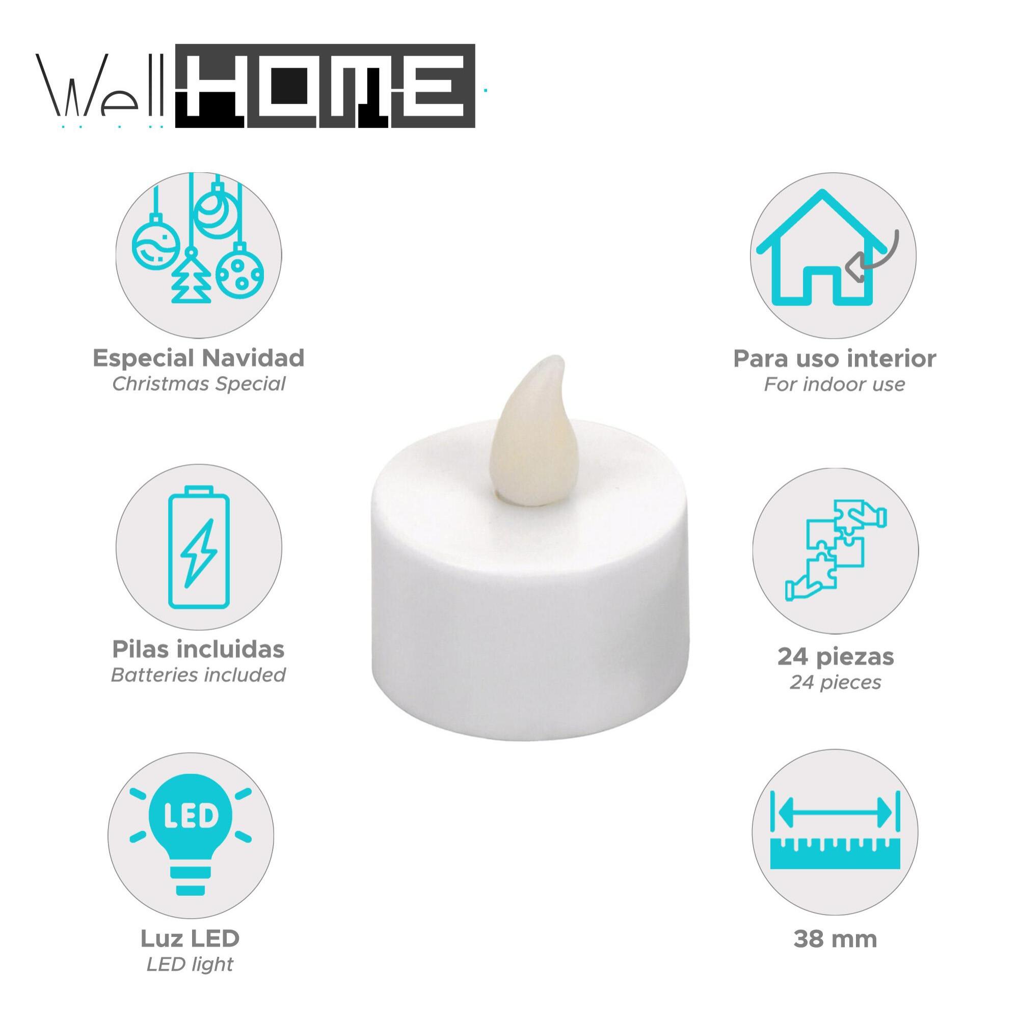 juego de 24 velas led en blanco cálido parpadeante ø3,8cm