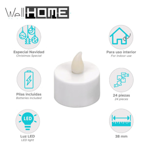 juego de 24 velas led en blanco cálido parpadeante ø3,8cm