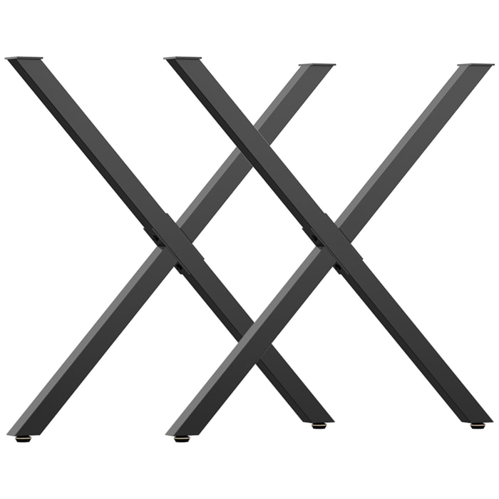 Lot de 2 pieds de table design industriel en croix - piètement antidérapant - dim. 70L x 8l x 72H cm - acier époxy noir