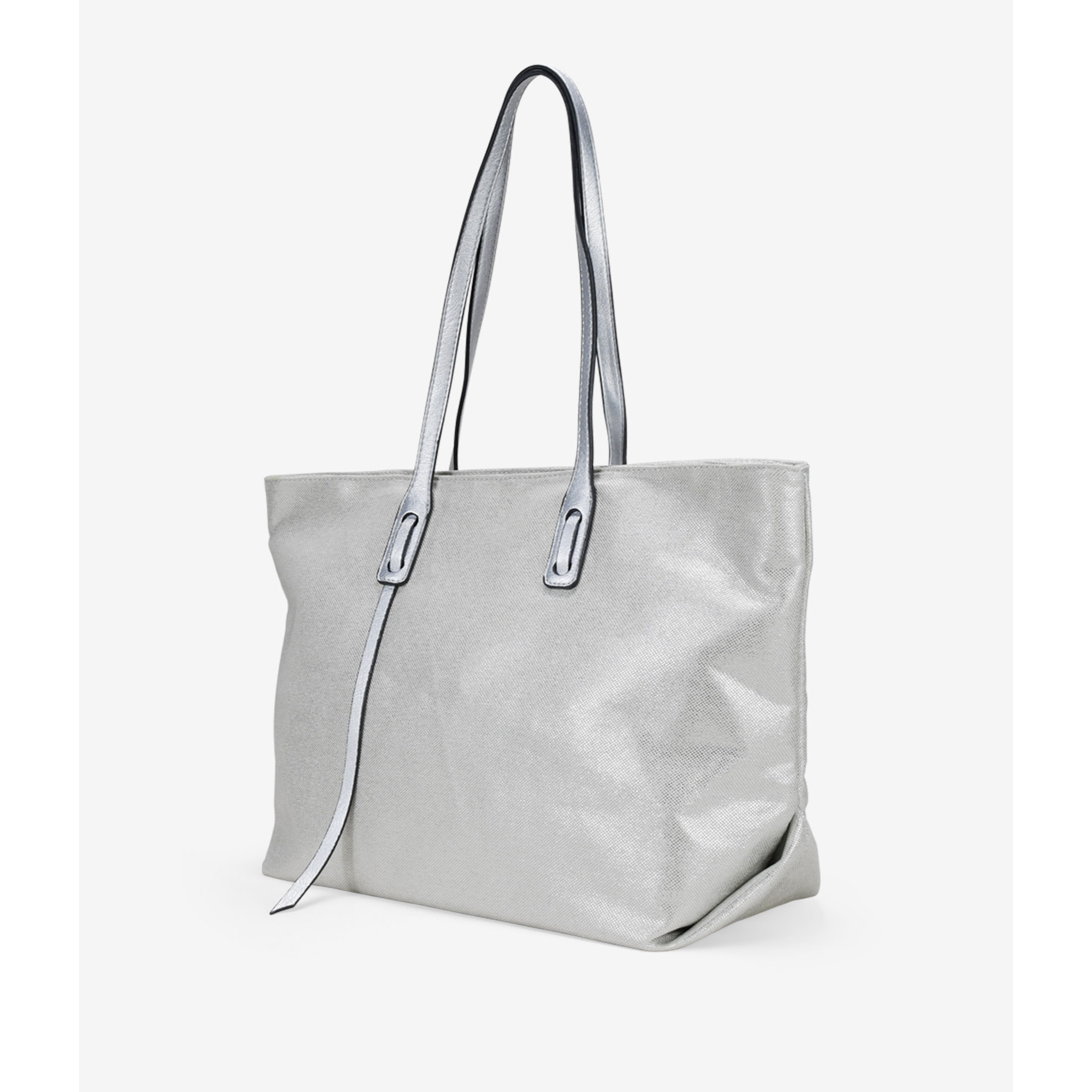 Bolso shopper plateado en canvas con cremallera