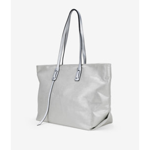 Bolso shopper plateado en canvas con cremallera