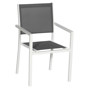 Lot de 10 chaises en aluminium blanc - textilène gris