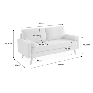 Canapé en tissu gris clair. 3 places scandinave fixe. droit. pieds bois