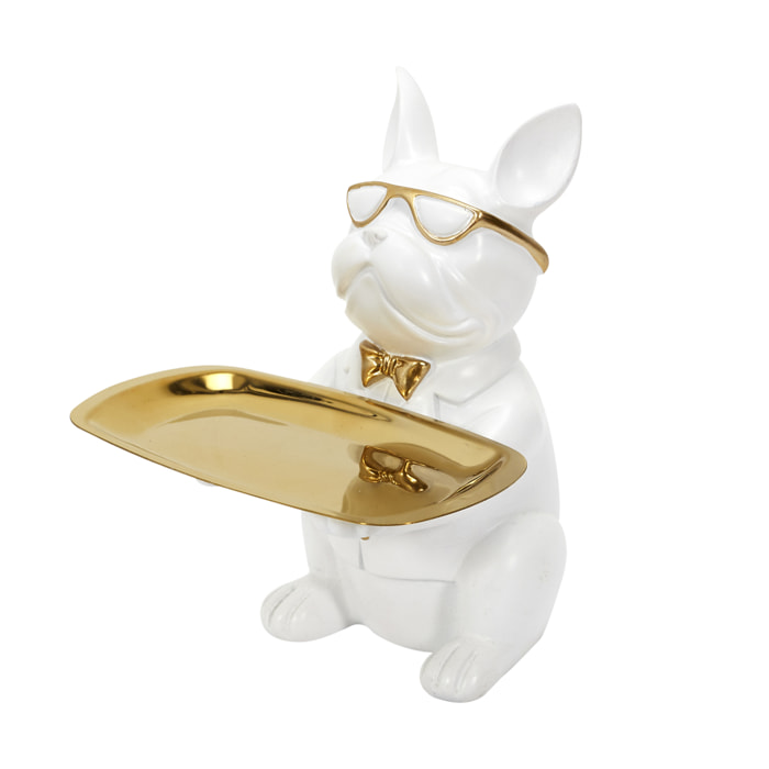 Sculpture Deco Bulldog Blanc Vide Poche 21cm