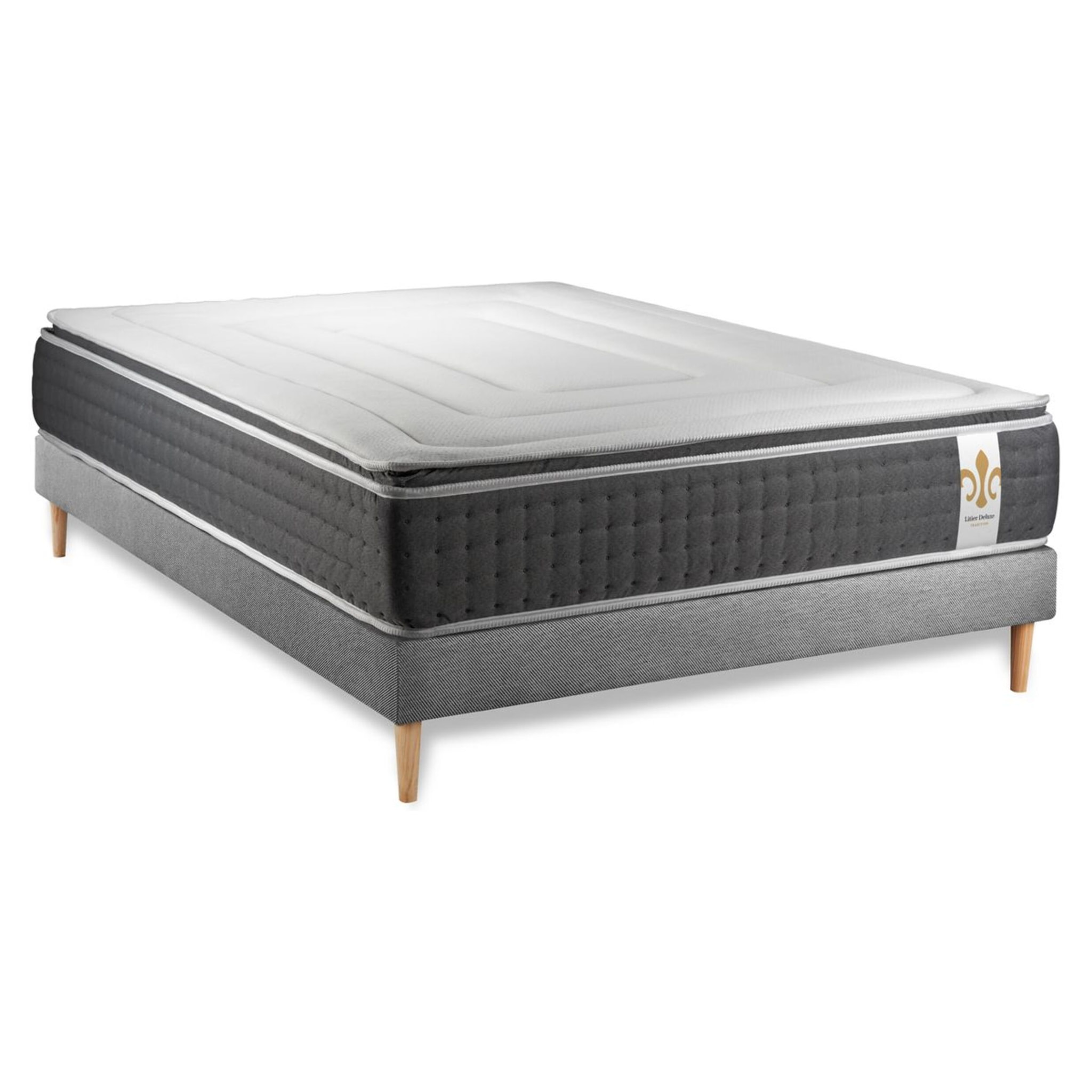 Ensemble Matelas Sommier 140x190 cm - Sommier Gris (en kit) - Vingt-Six PLUS