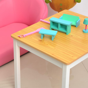 Conjunto de Mesa 2 Sillas y Banco para Niños de Madera con Espacio de Almacenamiento Muebles Infantiles para Sala de Juegos Habitación de Niños Blanco y Natural