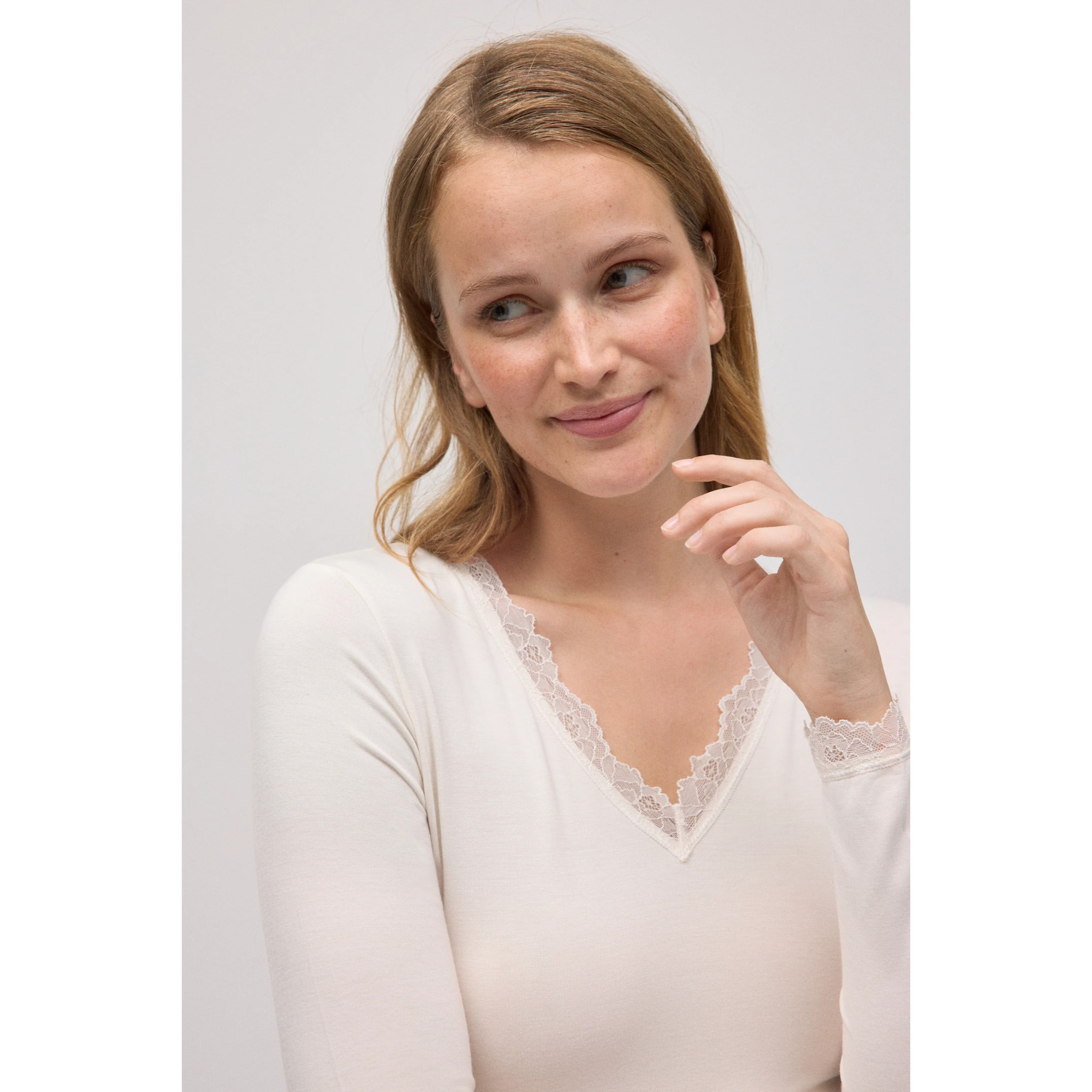 Canottiera a maniche lunghe in bambù avorio