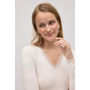 Canottiera a maniche lunghe in bambù avorio