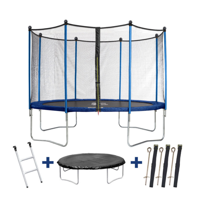 Trampoline "Happy" - Ø 1.80 m - Avec filet + échelle + couverture + kit d'ancrage