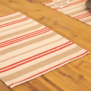 Set de table en coton épais rayures - Rouge