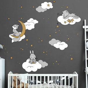 Stickers muraux | Sticker Mural Autocollant - ANIMAUX RÊVEURS SOUS LES ÉTOILES - Stickers adhésifs