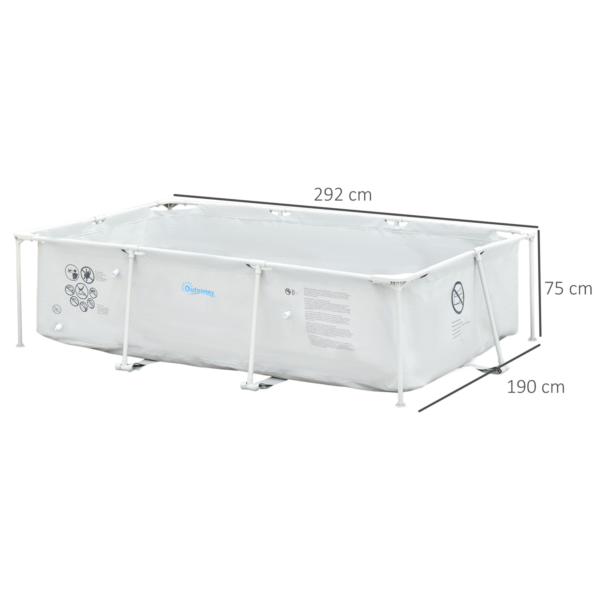 Piscina Desmontable 3600L Rectangular con Depuradora Cartucho 291x190x75 cm Gris