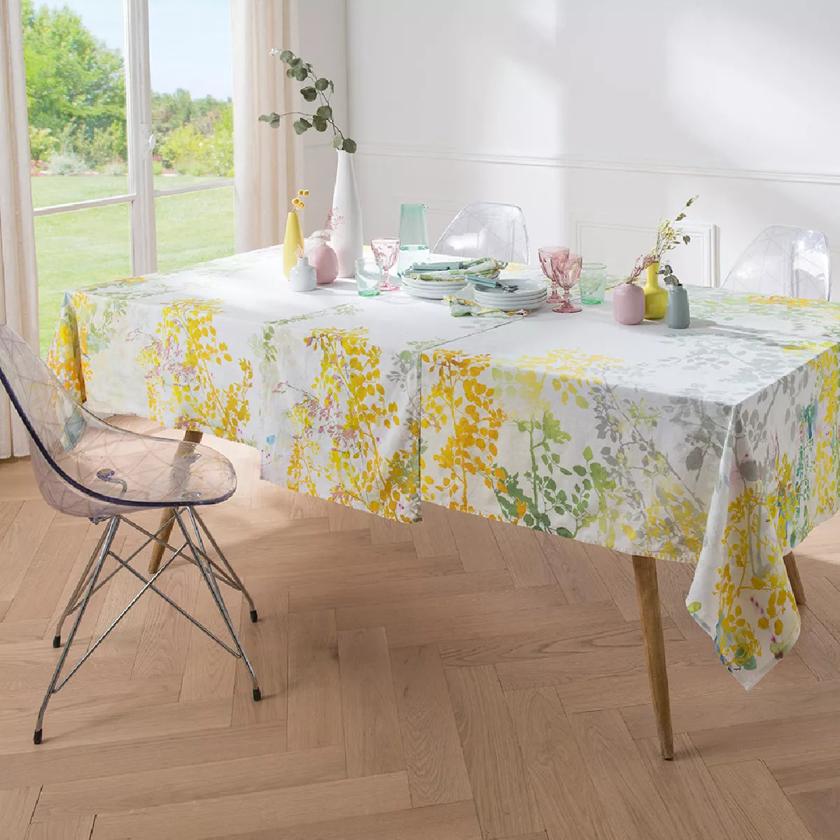 Chemin de table lin & coton lavé imprimé multicolore Canopee blanc