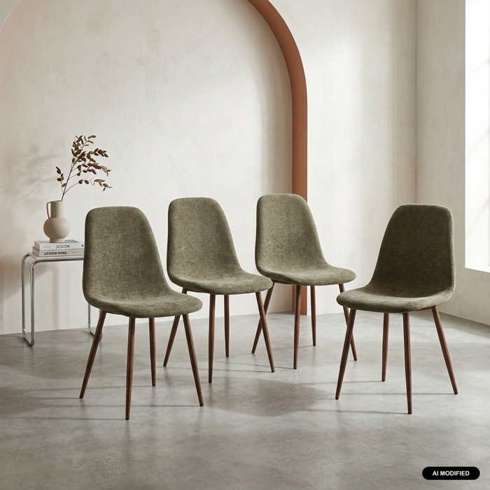 Chaise décor bois teinte noyer et tissu (lot de 4) VERA