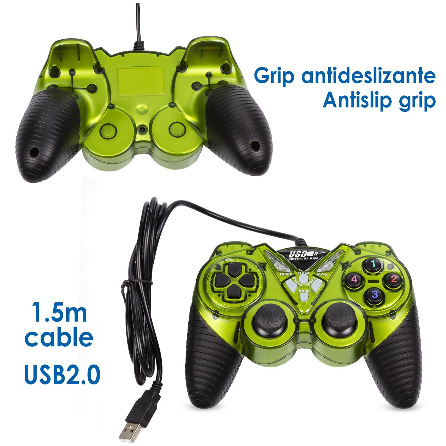 Controller di gioco USB per PC, con cavo. 12 pulsanti, joystick analogici.