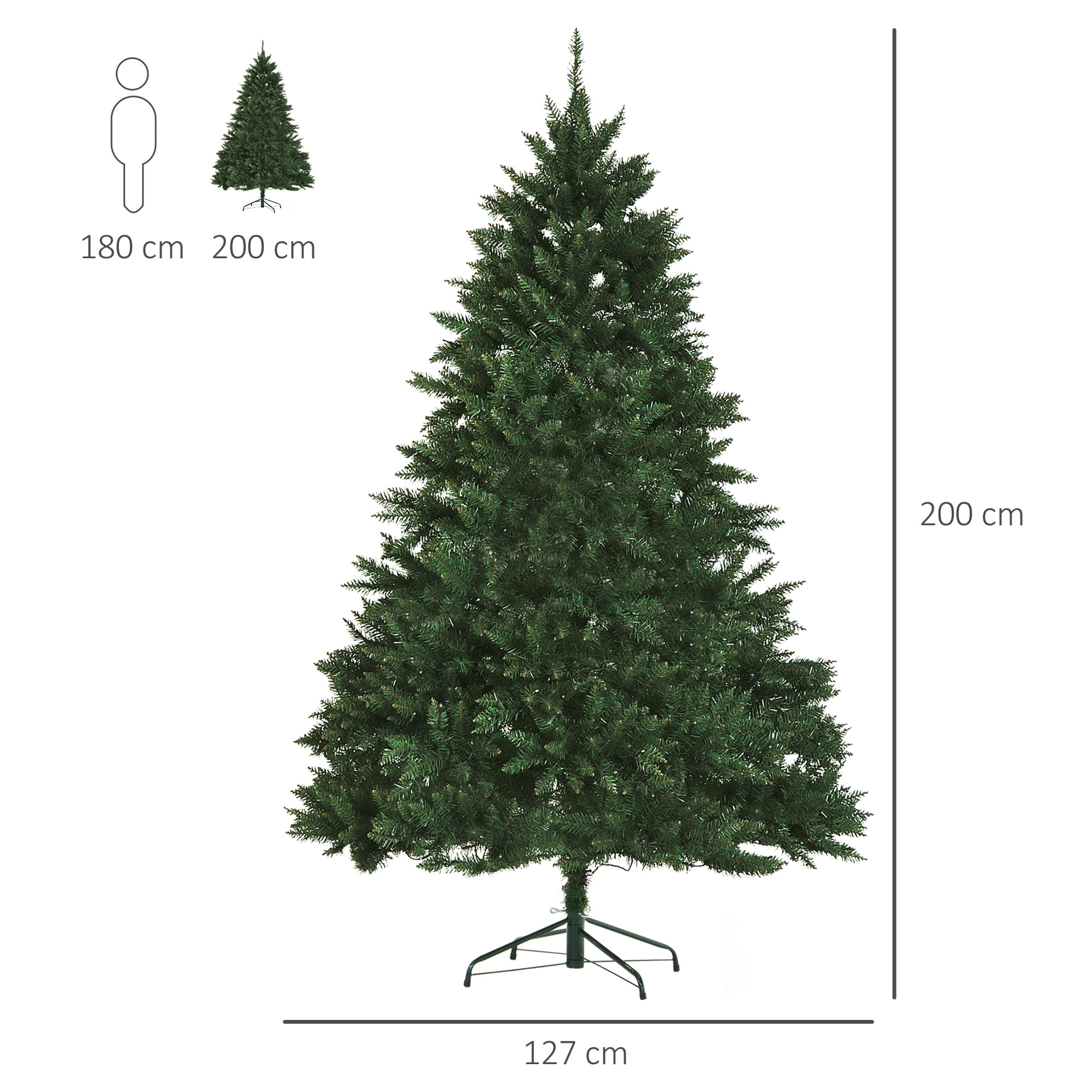 Sapin de Noël artificiel lumineux LED x 650 blanc chaud + support pied Ø 127 x 200H cm 1880 branches vert