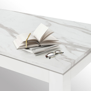 Tavolo LIPARI in legno, finitura bianco statuario e base bianca, allungabile 140x90 cm - 220x90 cm