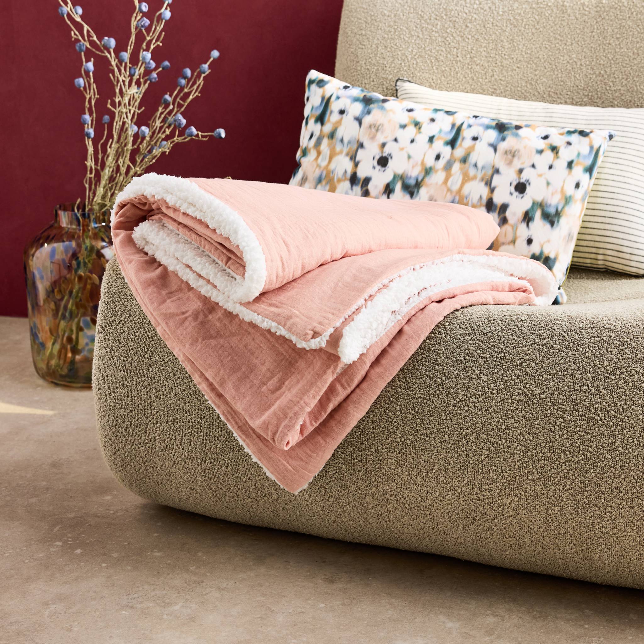 Plaid sherpa et gaze de coton 130 x 170cm ALIX