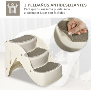 Escalera para Perros de 3 Peldaños Plegable Escalón de Plástica para Mascotas con Alfombras Antideslizantes para Cama Sofá Carga 15 kg 49x38x38 cm Crema