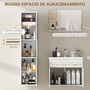 Conjunto de Muebles de Baño de Pared de 4 Piezas con Lavabo Cerámico, Espejo con Estante, Mueble Bajo Lavabo y Columna de Baño, Estilo Moderno, Blanco
