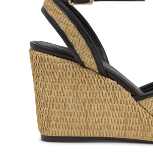 Alpargata de cuña Cass en napa y rafia con cierre de pulsera