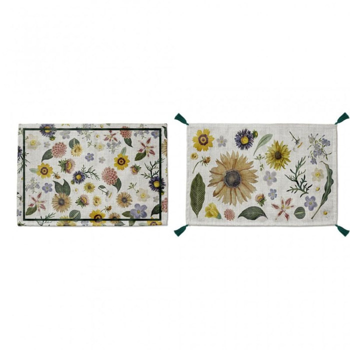 Set 2 Mantel Individual Borlas - Watercolor Flowers - 45x30x0cm