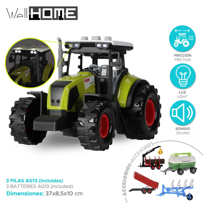 Well home - tractor de granjero con accesorios y remolque