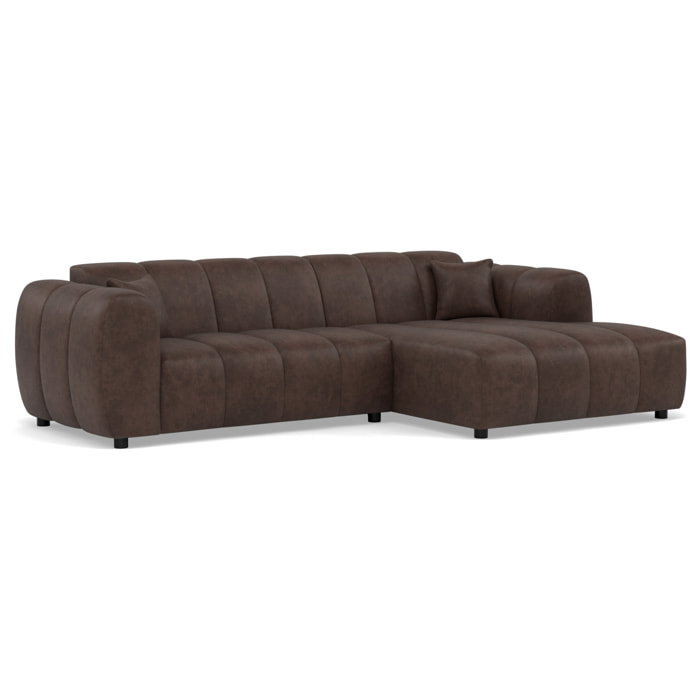 Curtis - canapé d'angle droit 4 places en simili - Marron