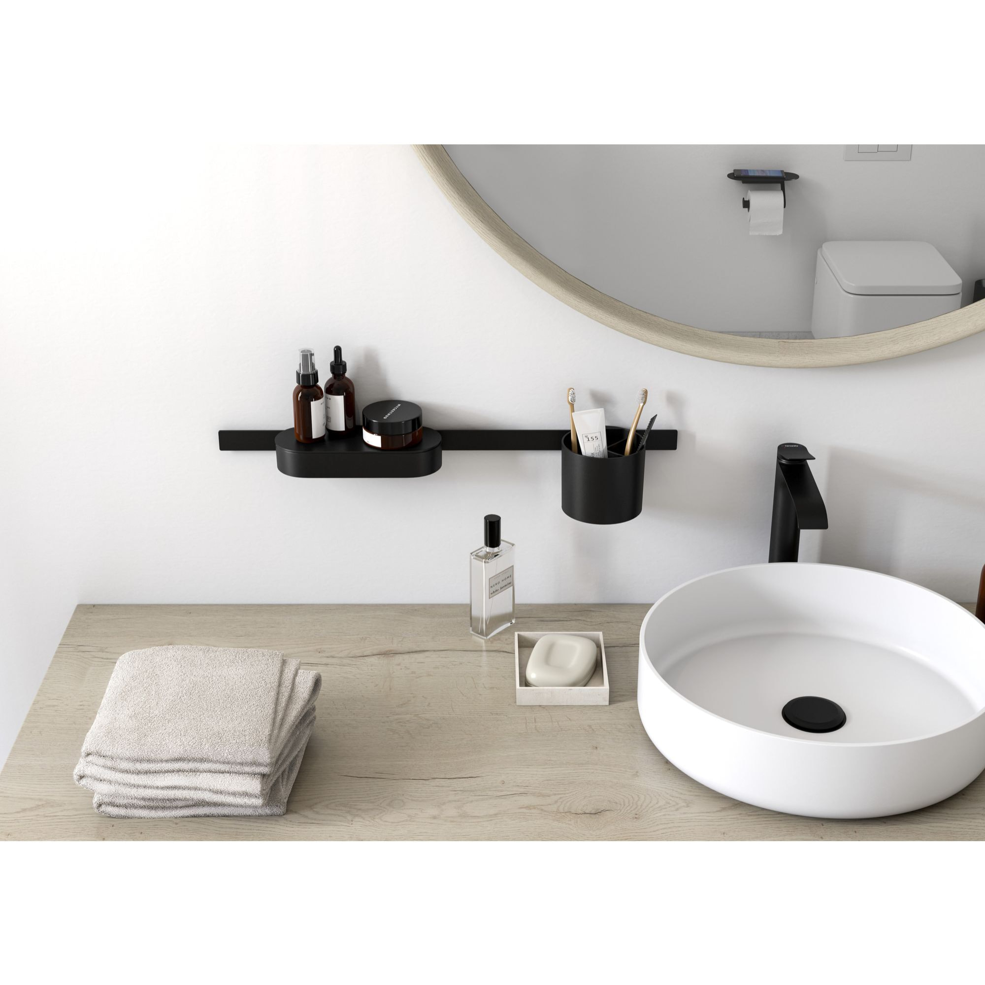 WallStoris Ensemble d'accessoires pour la salle de bains noir mat