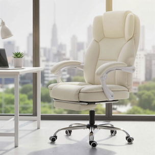 Chaise de bureau manager inclinable réglable repose-pieds rétractable synthétique beige