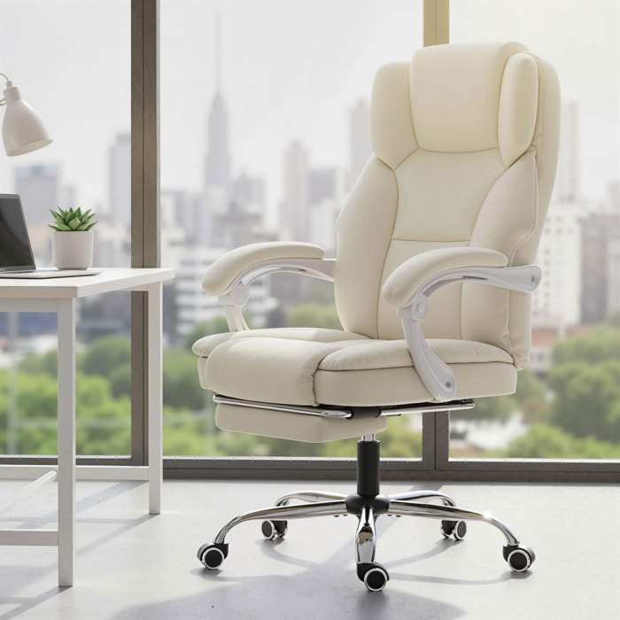 Chaise de bureau manager inclinable réglable repose-pieds rétractable synthétique beige