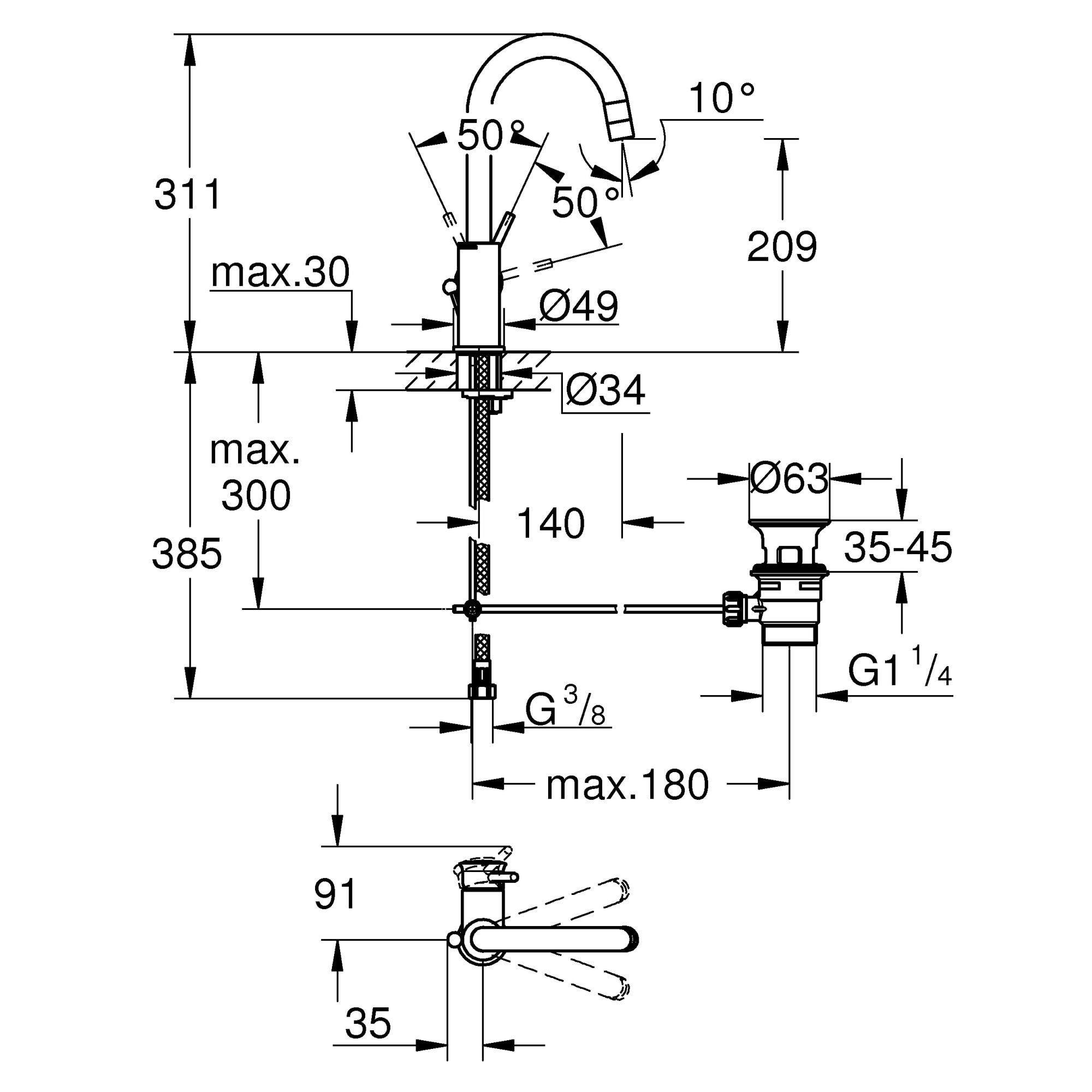 GROHE Start Classic Mitigeur monocommande Lavabo Taille L Chromé