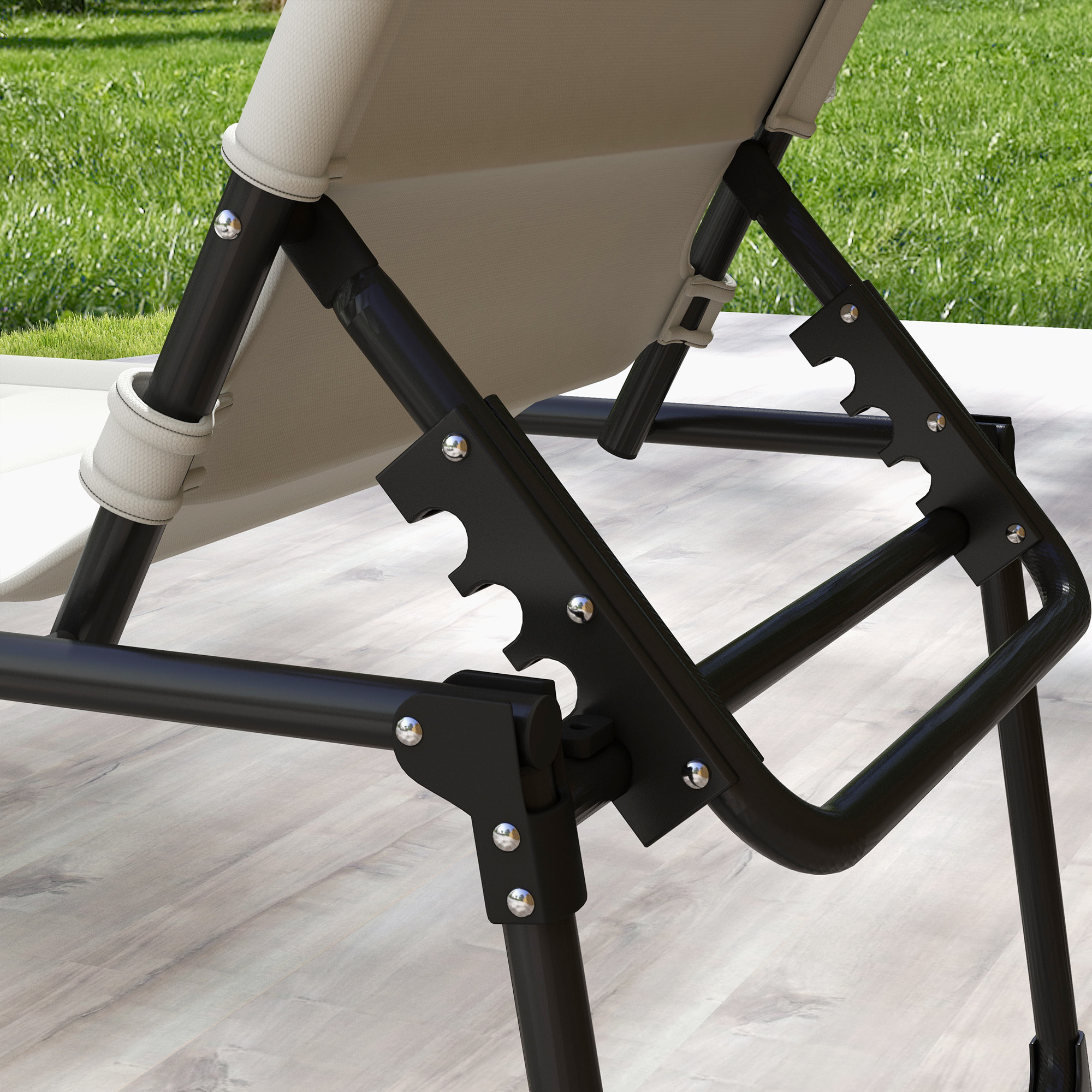 Lot de 2 bains de soleil transats pliables réglables avec pare-soleil blanc cassé