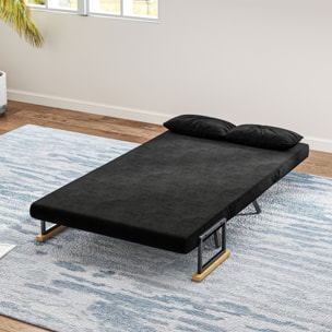 Sofá Cama de 2 Plazas 4 en 1, Sofá Cama Plegable Tapizado en Terciopelo con Respaldo Ajustable de 5 Niveles y Almohadas Acolchadas, para Oficina, Dormitorio, Salón, 102x73x81 cm, Negro