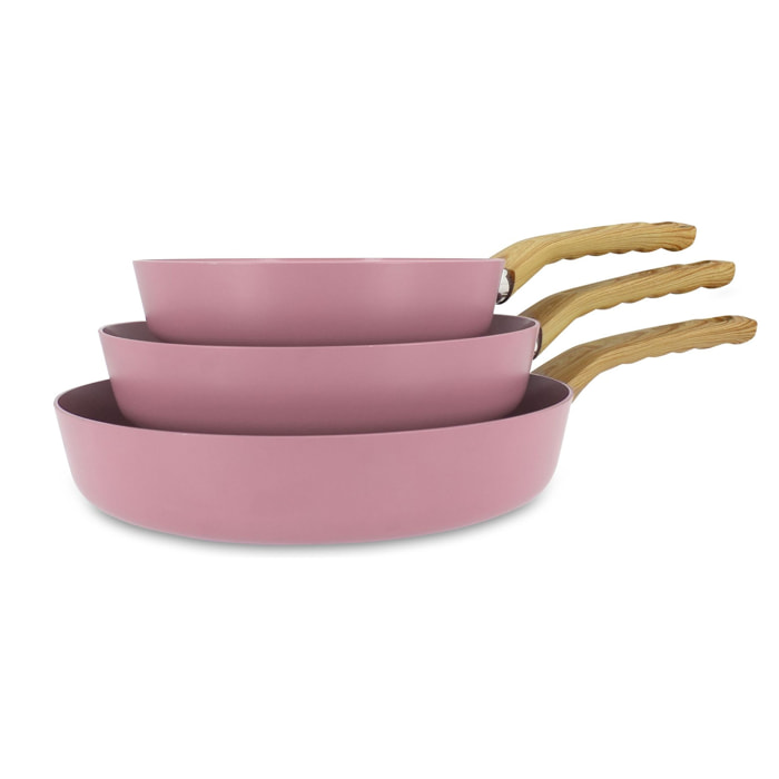 Lot de 3 poêles en aluminium recyclé lilas - tous feux COLORAMA