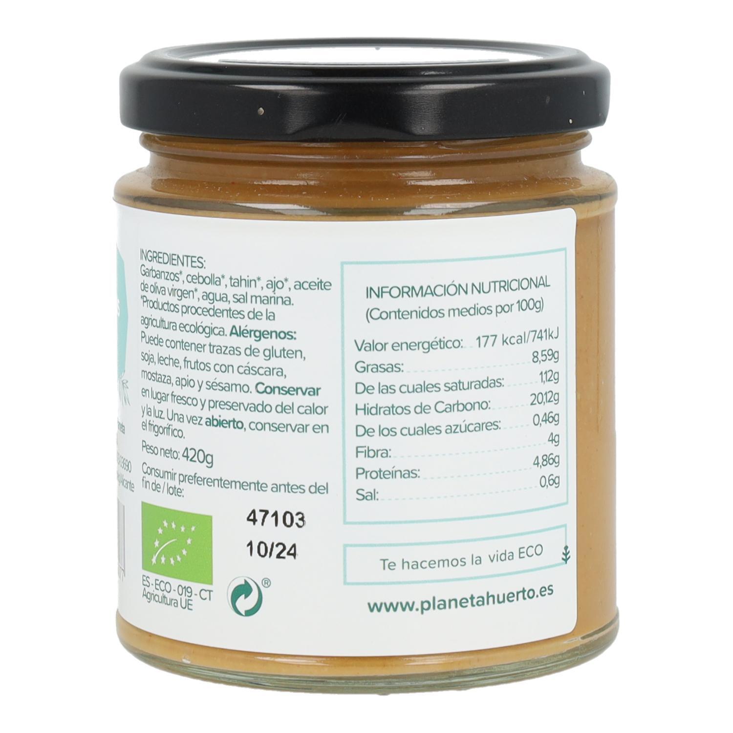 PLANETA HUERTO | Hummus ECO 210 g – Crema de Garbanzos Saludable y Nutritiva