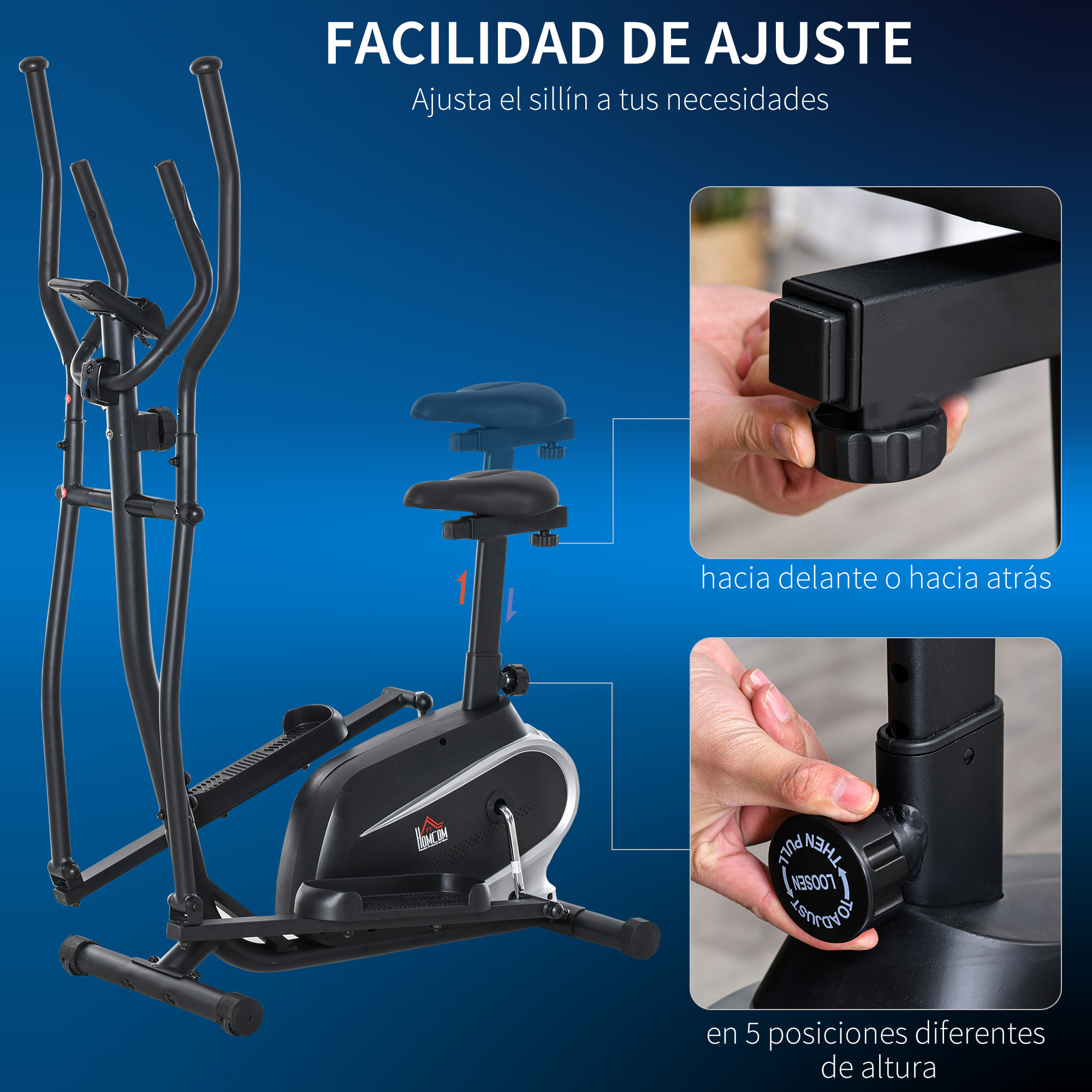 Bicicleta Elíptica con Resistencia Magnética Sillín Regulable y Pantalla LCD