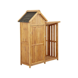 Armoire de jardin en bois avec range-bûches "Noé" - 136 x 57 x 170 cm - Marron